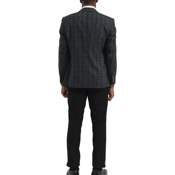 Navy Windowpane Double Breasted Peak Lapel Stacy Adams Men's Jacket - Picture 4 of 4